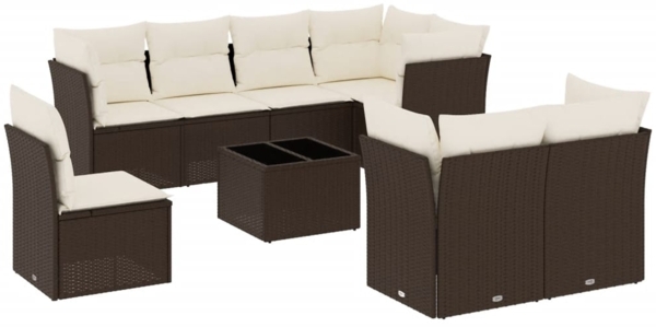 vidaXL 9-tlg. Garten-Sofagarnitur mit Kissen Braun Poly Rattan 3249782
