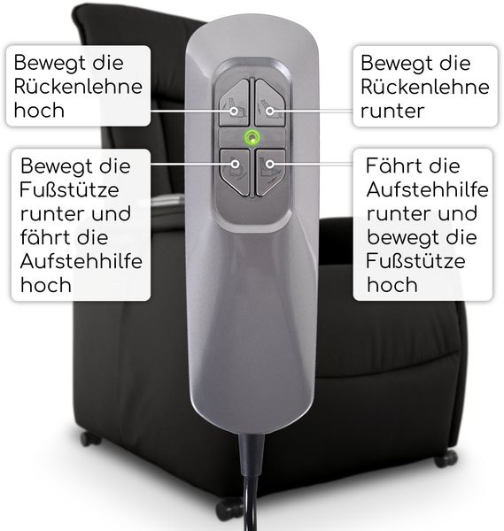 Fernsehsessel mit Aufstehhilfe, Relaxsessel mit Liegefunktion, Leder/Kunstleder, Schwarz - Raburg Marie Bild 6