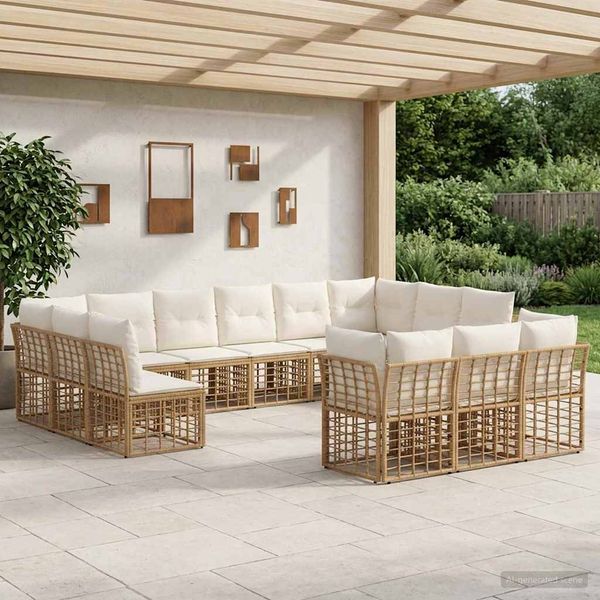 vidaXL Outdoor-Sofagarnitur Natürlich und Cremweiß Polyester 3437594