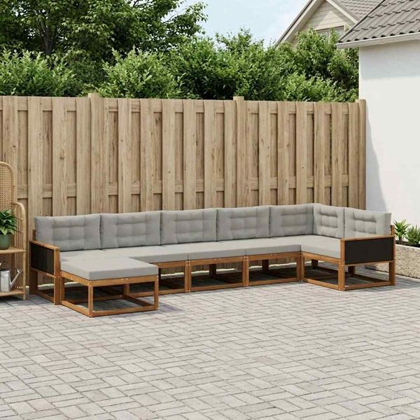 vidaXL Outdoor-Sofagarnitur mit Kissen 7 pcs Natürlich und Hellgrau 3382734