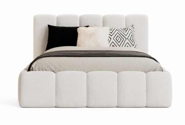 Deine Möbel 24 Polsterbett VALIA Polsterbett mit Bouclé-Bezug und großem Stauraum, Bubble-Design (Kompletbett Bett Ehebett Bubble-Bett, 1-tlg, Farben: Weiß, Creme, Hellgrau, Grau, Schwarz), 140x200 160x200 180x200 200x200