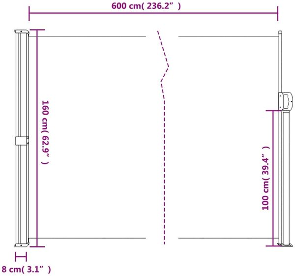 vidaXL Seitenmarkise Ausziehbar Beige 160x600 cm 4004525 Bild 10