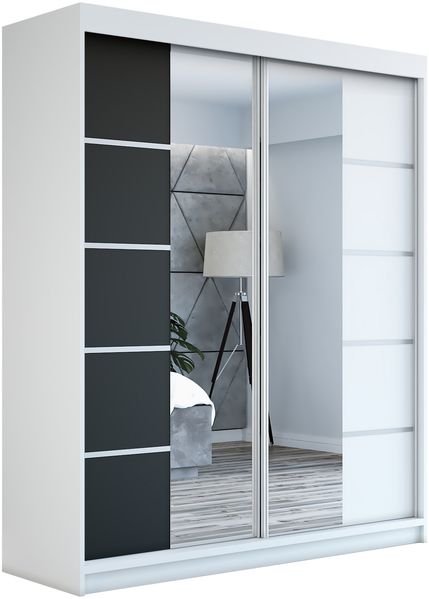 Schwebetürenschrank ERA 2-türig Schrank 180 cm (mit Spiegel) Farbe: Weiß , schwarz