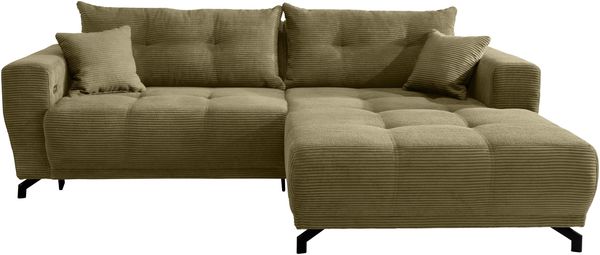 Polsterecke >Renard< elektr. Sitztiefenverstellung, Cord grau-braun - 177x80x246cm (BxHxT)