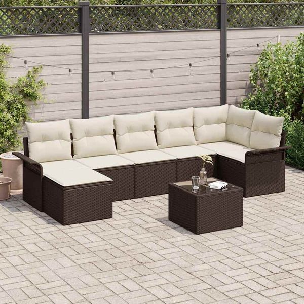 vidaXL Gartensofa-set mit Kissen 8 pcs Braun Poly-Rattan 3345458