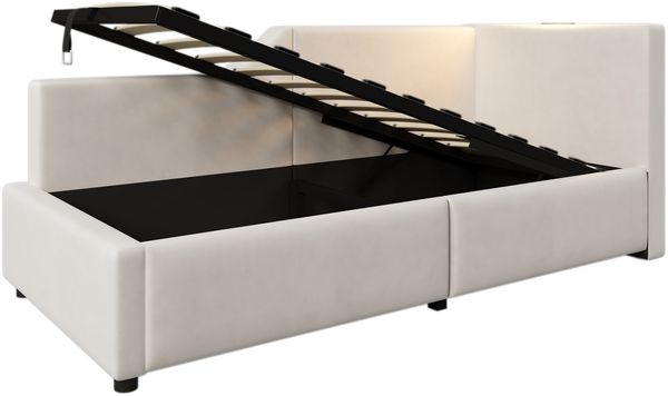 Sofa-Bett Daybed mit Leselampe & USB-C Laden - Beiges Samt Daybed 90x190 cm, hydraulisch, Stauraum, Gästebett Bild 8