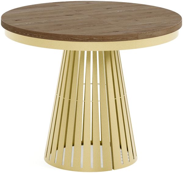 MEBLINI Esstisch Rund Ausziehbar aus Metall - 100-176x76 cm - CONEY - Davos Eiche/Golden - Loft - Esszimmertisch Modern - Küchentisch - Ausziehtisch - Round Dining Table