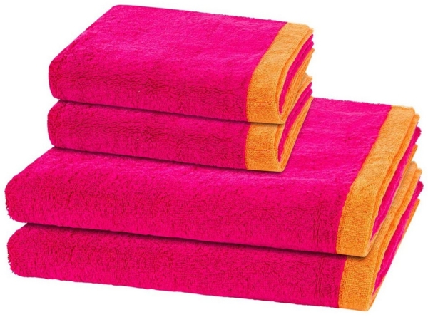 Cawö Lifestyle Splash 4 tlg. Frottier-Set - 2 X Handtuch (50 X 100cm) und 2 X Duschtuch (70 X 140cm) - 522 g/m2 - Pink / mandarine