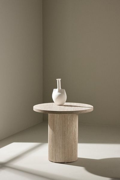 Venture Home Couchtisch Härön, runder Couchtisch in eleganter Travertinoptik, Ø 50 cm, Sofatisch, MDF, 3D-Papier, rund, weich geformt, einheitlich