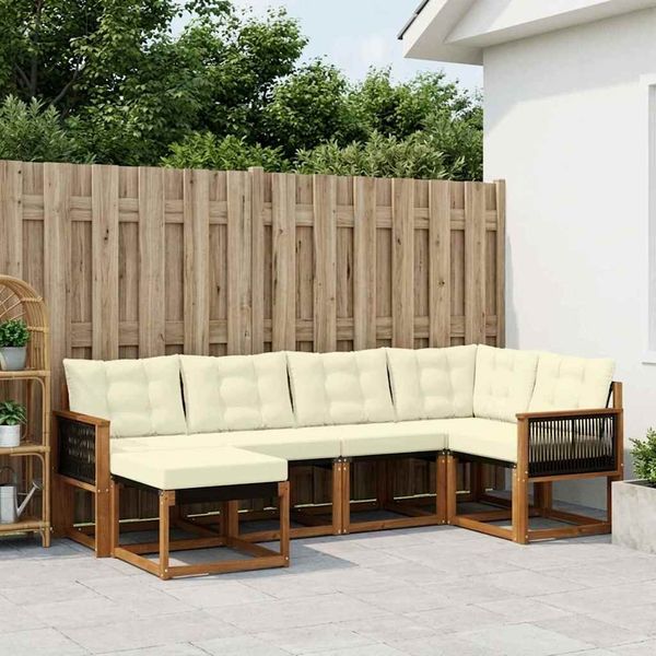 vidaXL Outdoor-Sofagarnitur mit Kissen 6 pcs Natur und Creme 3382062