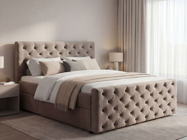 GRAINGOLD Montego Doppelbett 180x200, Boxspringbett, zwei Bettkästen, Glamour Stil, Velvet-Stoff, Braun