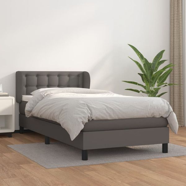 vidaXL Boxspringbett mit Matratze Grau 90x190 cm Kunstleder 3127287