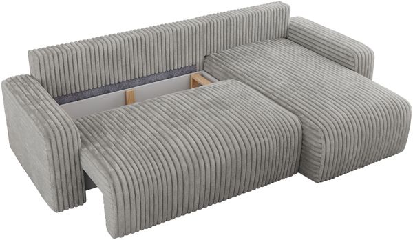 Ecksofa L-form, mit Schlaffunktion und Bettkasten - ARGOS, Hellgrau, Cord Bild 5
