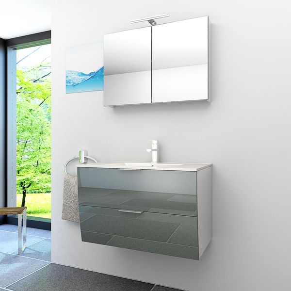 Badmöbel Set Gently 2 V1 Weiß/Grau MDF Waschtisch 80cm mit 5W LED-Strahler / Energiebox
