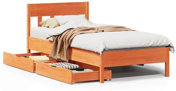 Einzelbetten, Betten für Erwachsene, Massivholzbett ohne Matratze Wachsbraun 90x200 Kiefernholz de4287