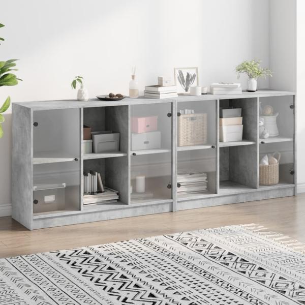 vidaXL Bücherschrank mit Türen Betongrau 204x37x75 cm Holzwerkstoff 3206534