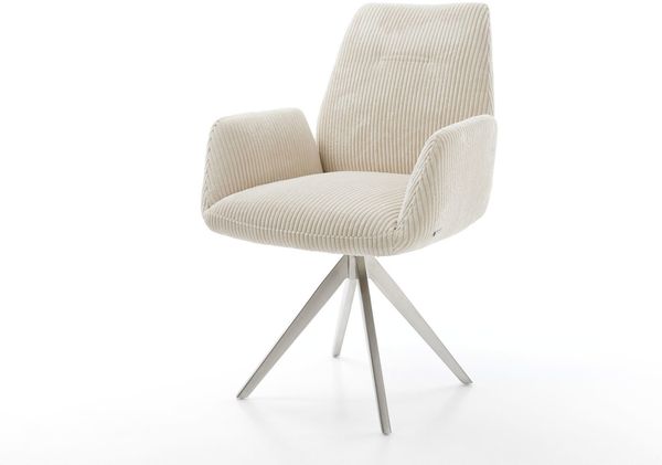 Esszimmerstuhl Zoa-Flex Cord Beige Kreuzgestell kantig Edelstahl Taschenfederkern