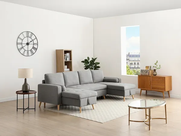 Vente-unique - KORI Sofa Stoff Grau - B 146 cm x H 85 cm x L 288 cm