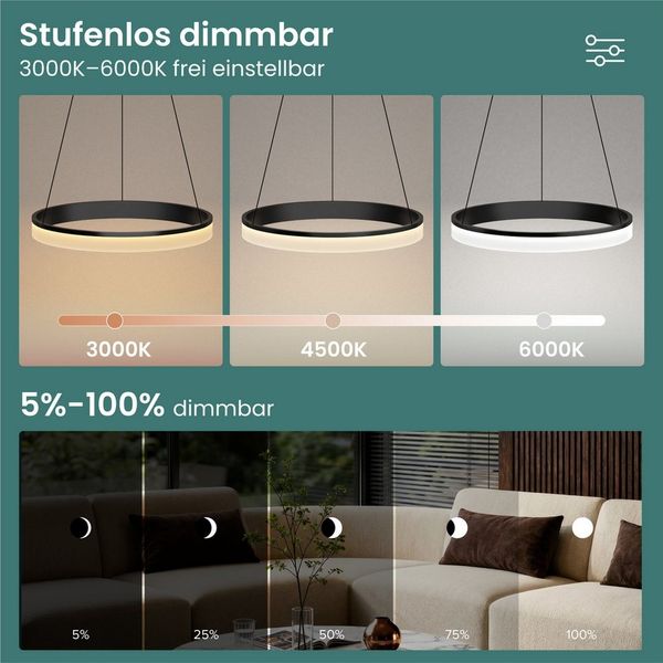 Mai & Mai Pendelleuchte Hängelampe LED-pendellampe 20W/30W stufenlos dimmbar Luvina02, LED-Deckenlampe mit drei Bedienungsmöglichkeiten