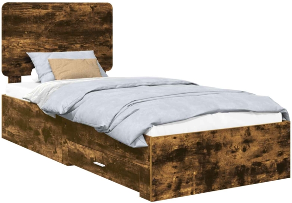vidaXL Bettrahmen Geräucherte Eiche 75x190 cm Holzwerkstoff 3412850