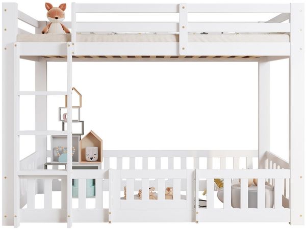 SeedWave Hochbett Holzbett Kinderbett mit Dreistufiger Leiter, Flexibler Raum, 90x200 cm Etagenbett beinhaltet eine Liegefläche mit Schutzgeländern