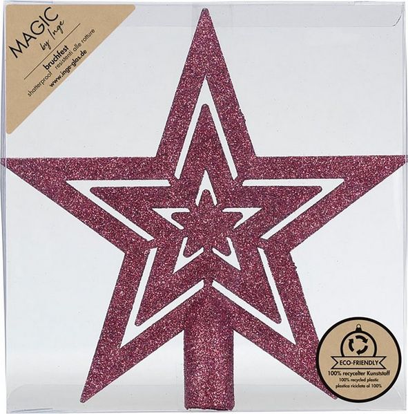 MAGIC by Inge Christbaumspitze, Christbaumspitze Stern 21,5cm Kunststoff mit Glitzer - Bordeaux Red