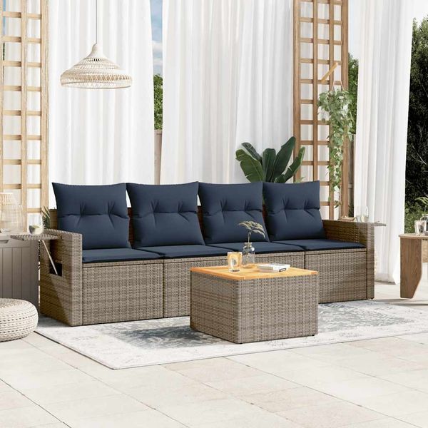 vidaXL 5-teiliges Gartensofa-Set mit Kissen, grau, Polyrattan 3224444