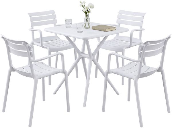 Gartenmöbel-Set NORA mit 4 Stühlen - 186 x 186 x 82 cm, Kunststoff, Weiß | Balkonset Gartenset Tisch mit Stühlen Bistroset Outdoor