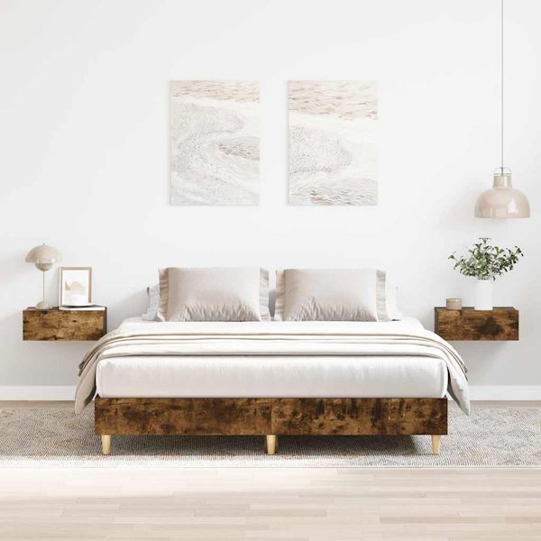 vidaXL Bettgestell ohne Matratze Räuchereiche 150x200 cm Holzwerkstoff 3328712