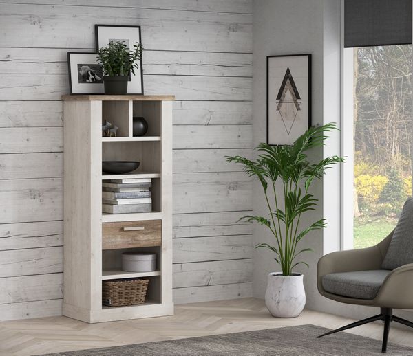 Regal DURO Bücherregal 1 Schublade - Optik: Pinie weiß antik