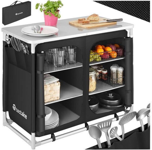 tectake Campingtisch Campingschrank Deluxe mit Aluminiumgestell und 6 Fächern (1-St, 1 tlg), Sehr kompakt zerlegbarer Campingschrank mit Aluminiumgestell