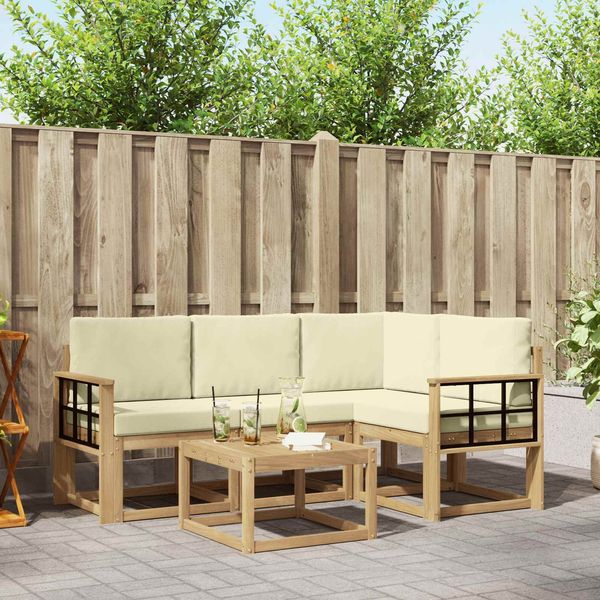 vidaXL Outdoor-Sofagarnitur mit Kissen 5 pcs Weiß und Creme 3387604