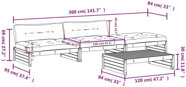 vidaXL 4-tlg. Garten-Lounge-Set mit Kissen Weiß Massivholz 3186138 Bild 8