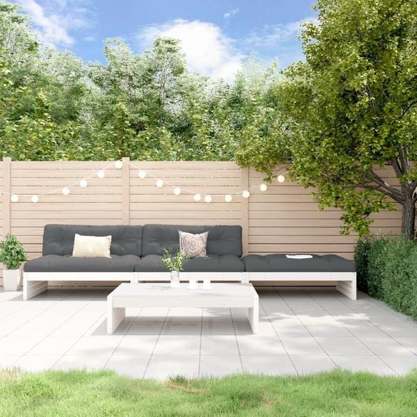 vidaXL 4-tlg. Garten-Lounge-Set mit Kissen Weiß Massivholz 3186138