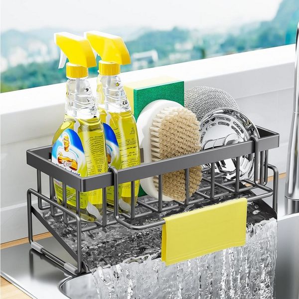 SURFOU Küchenorganizer-Set Spülbecken Organizer, wandmontiert ohne Bohren mit Ablaufrinne, Für Ordnung an der Spüle – Ihr praktischer spülbecken organizer