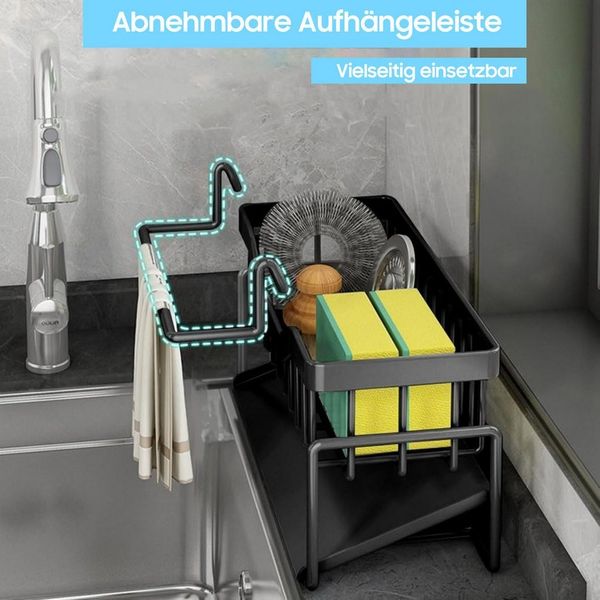 SURFOU Küchenorganizer-Set Spülbecken Organizer, wandmontiert ohne Bohren mit Ablaufrinne, Für Ordnung an der Spüle – Ihr praktischer spülbecken organizer
