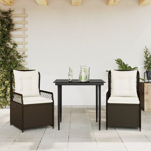 vidaXL 3-tlg. Garten-Essgruppe mit Kissen Braun Poly Rattan 3262971