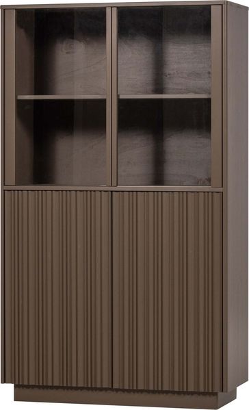 Vitrine Nova aus Kiefer, modern mit reliefierten Türen und Stauraum, trüffel-braun, 172 x 102 x 40 cm