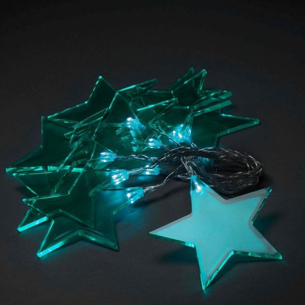 KONSTSMIDE LED-Lichterkette Weihnachtsdeko, 10-flammig, LED Dekolichterkette, 10 grüne Plexiglassterne, 10 warm weiße Dioden