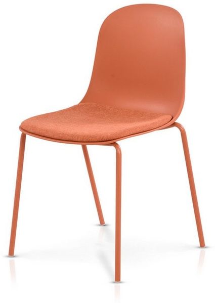 KHG Stapelstuhl Küchenstuhl Orange, bis 120 kg belastbar, Minimalistischer Stil, Stapelbar, 4-Fußgestell, Ton-in-Ton Kunststoffsitzschale gepolstert