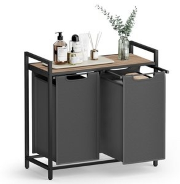 Vasagle Wäschekorb mit 2 Fächer, Metallrahmen Kamelbraun/Grau, 2x46 L / 73 x 33 x 72 cm Bild 6