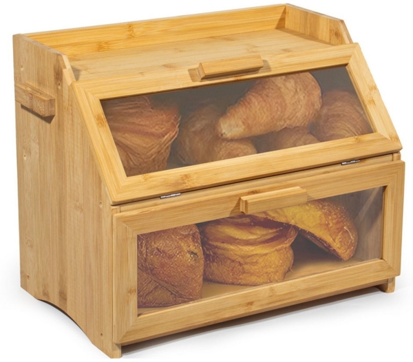 Zedelmaier Brotkasten Bambus Brotkasten mit 2 Etagen, großer Brotkasten, Bamboo, (Set, 1x Aufbewahrungsbox aus Bambus), mit Belüftung und Sichtfenster