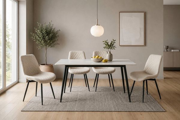 OTTO home Essgruppe Juniper, Set, 5-tlg, (Set, 5-tlg, 4 Stühle + 1 Esstisch), Tisch 140x80cm in Sinterstein-Keramikoptik mit 4 Stühlen, 360° drehbar
