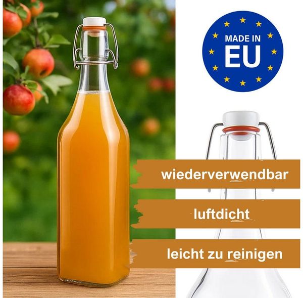 mikken Trinkflasche Set Glasflaschen 1 Liter mit Bügelverschluss 1000 ml, Luftdicht, wiederverwendbar Bild 2