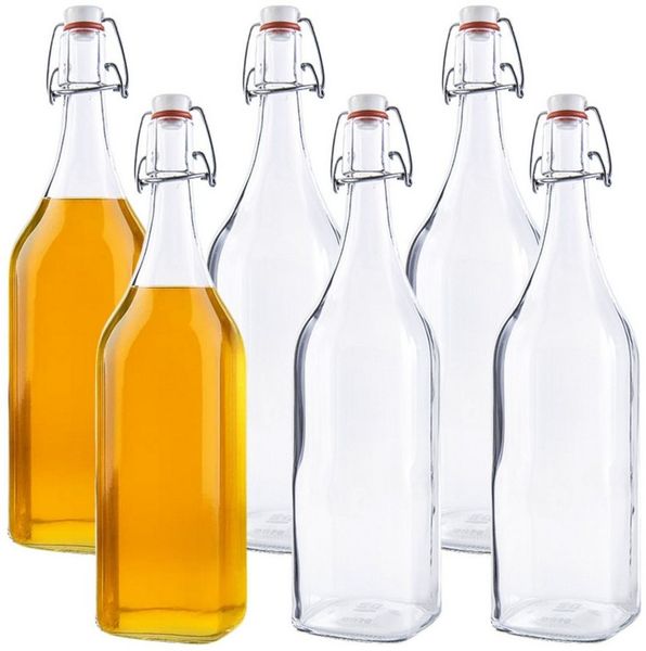 mikken Trinkflasche Set Glasflaschen 1 Liter mit Bügelverschluss 1000 ml, Luftdicht, wiederverwendbar