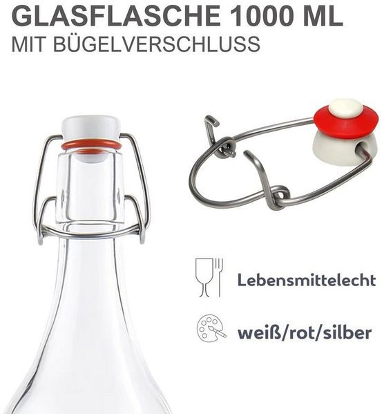 mikken Trinkflasche Set Glasflaschen 1 Liter mit Bügelverschluss 1000 ml, Luftdicht, wiederverwendbar Bild 3