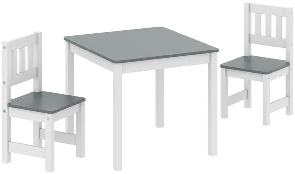 Kindertisch-Set aus MDF und Kiefernholz mit 2 Stühlen, Grau