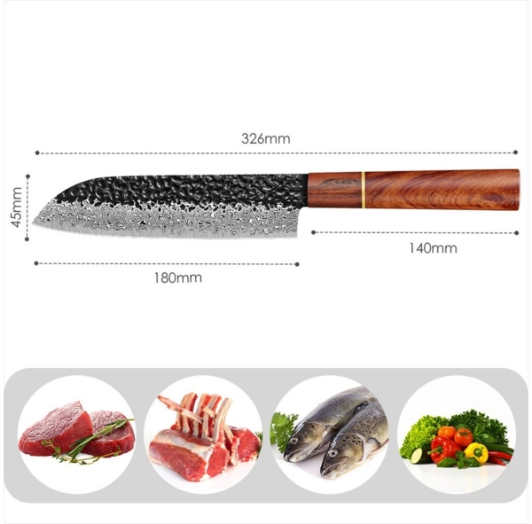 KingLux Damastmesser Damast Santokumesser aus Damaszener Stahl Küchenmesser Bild 2