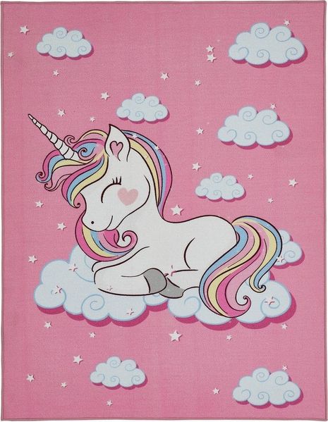 LUXOR living Kinderteppich DREAMY, 80 x 150 cm, Pink, Weiß, Polyester, rechteckig, Maschinengewebt, mit Einhorn-Motiv