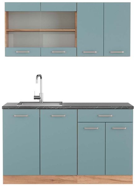Singleküche R-Line Blau-Grau/Goldkraft Eiche 140 cm , AP Anthrazit Vicco